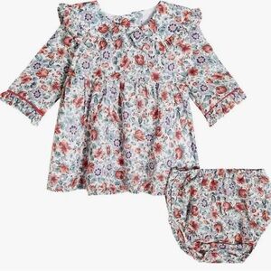 La Coqueta Marta Cotton Dress and Bloomers Set in Red Floral Sz 6M